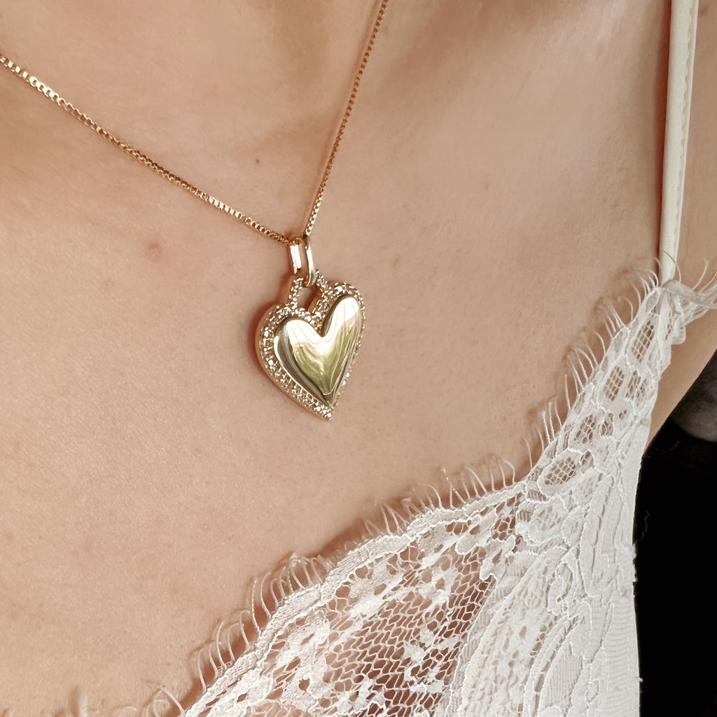 Mondsee 18k Gold Filled Heart Pendant With Cubic Zirconia Around | 18k Gold Filled Jewelry
