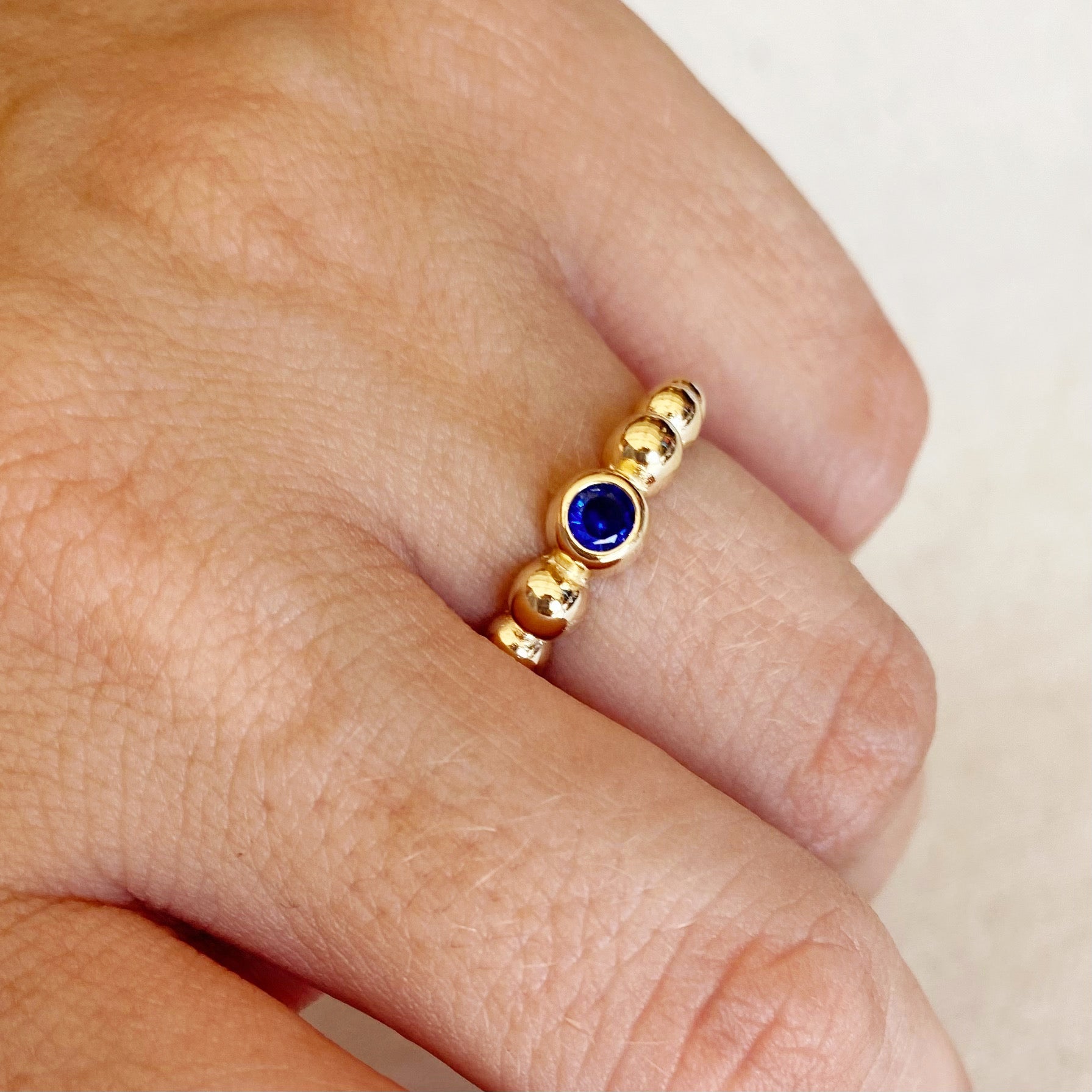 Mondsee 18k Gold Filled Beaded Blue Cubic Zirconia Bezel Ring | 18k Gold Filled Jewelry
