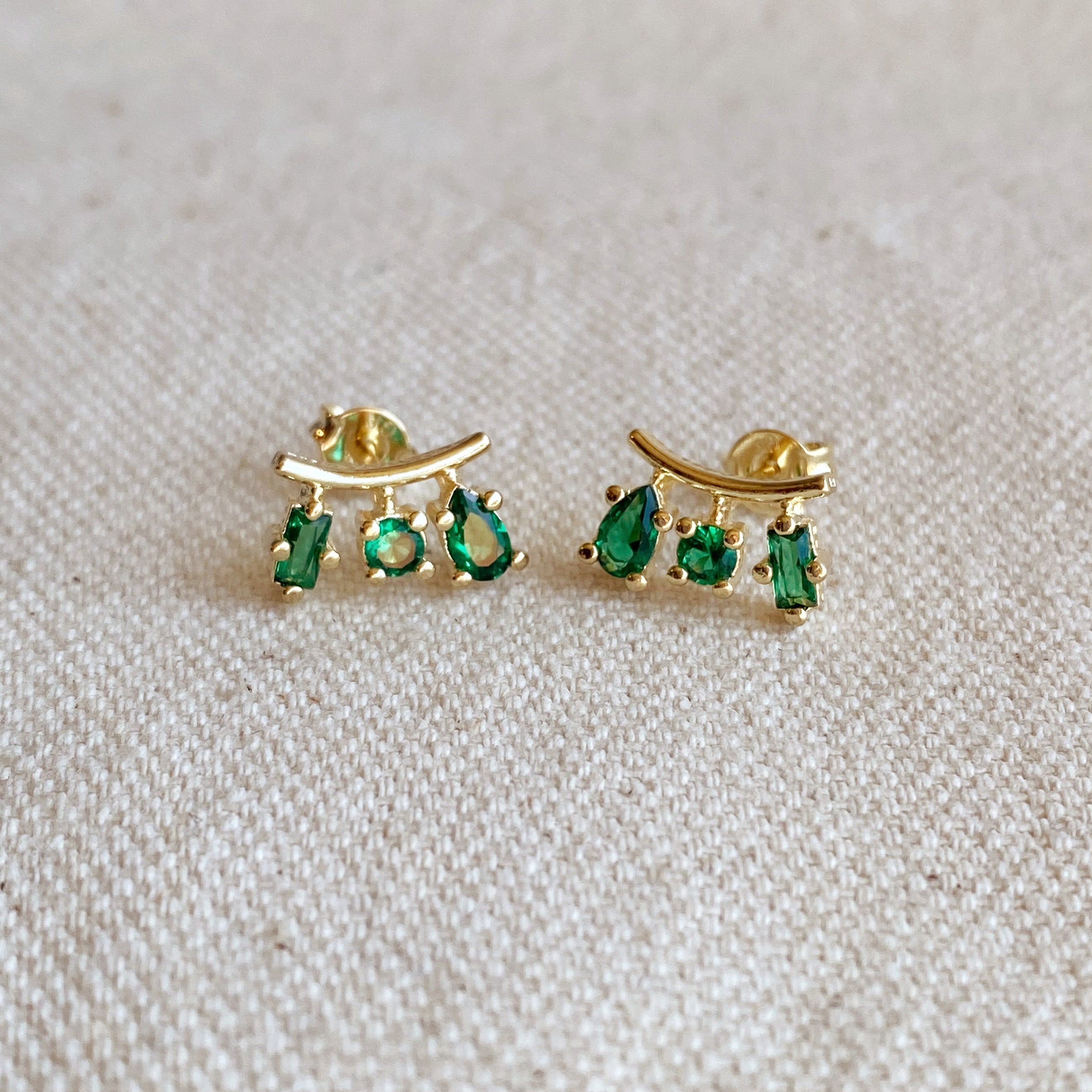 Mondsee 18k Gold Filled Emerald Cubic Zirconia 3-Shapes Stud Earrings | 18k Gold Filled Jewelry