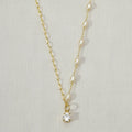 Mondsee 18k Gold Filled Oval Shaped Pearl Necklace With Cubic Zirconia Stone Charm | 18k Gold Filled Jewelry