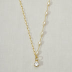 Mondsee 18k Gold Filled Oval Shaped Pearl Necklace With Cubic Zirconia Stone Charm | 18k Gold Filled Jewelry
