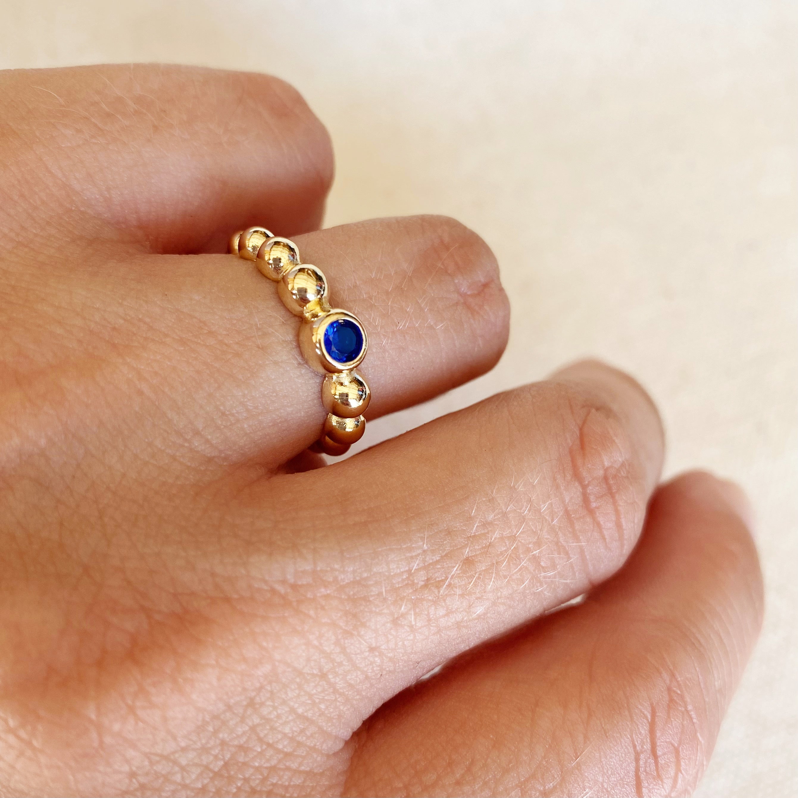 Mondsee 18k Gold Filled Beaded Blue Cubic Zirconia Bezel Ring | 18k Gold Filled Jewelry