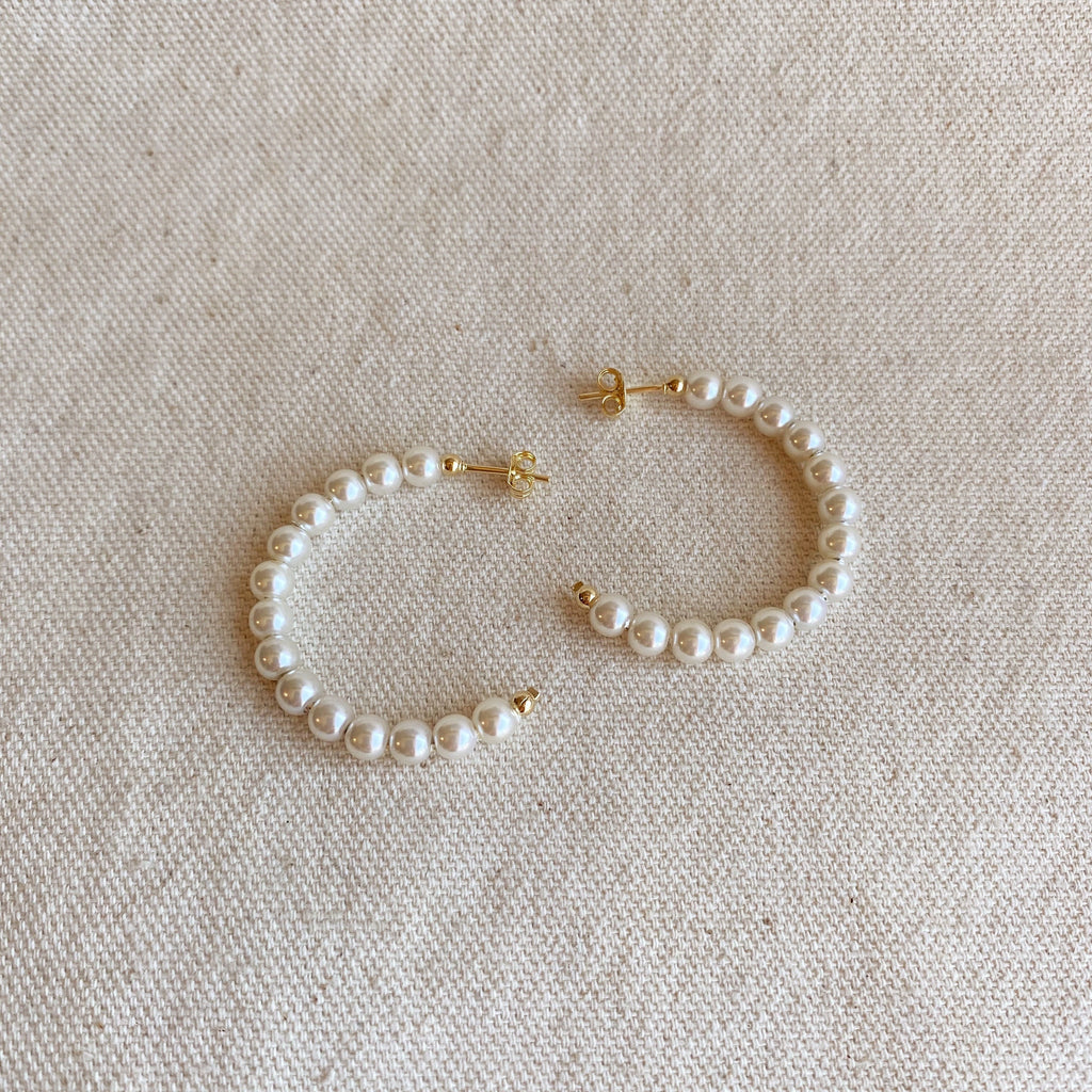 Mondsee 18k Gold Filled 35mm Simulated Beaded Pearl Half-Hoop | 18k Gold Filled Jewelry