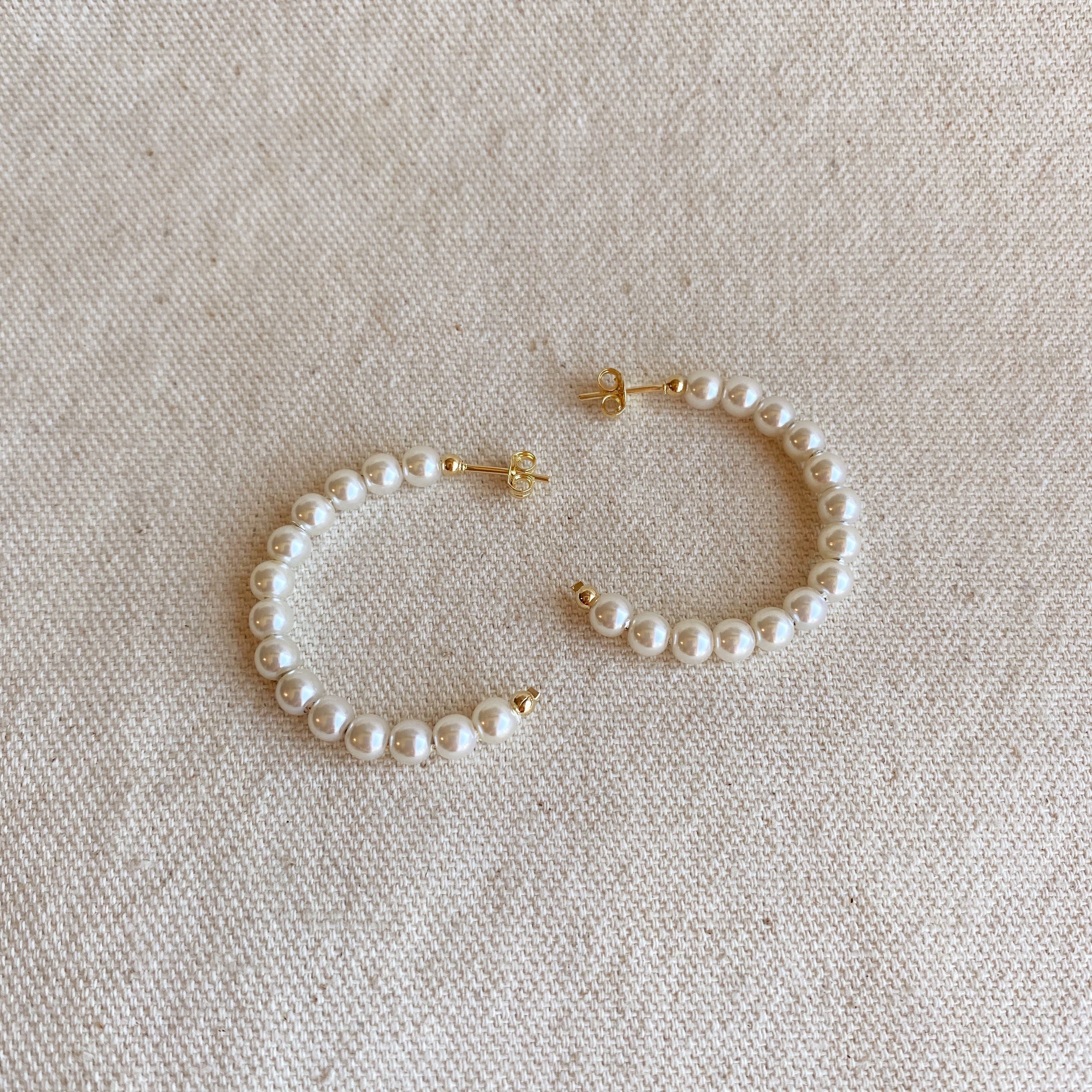 Mondsee 18k Gold Filled 35mm Simulated Beaded Pearl Half-Hoop | 18k Gold Filled Jewelry