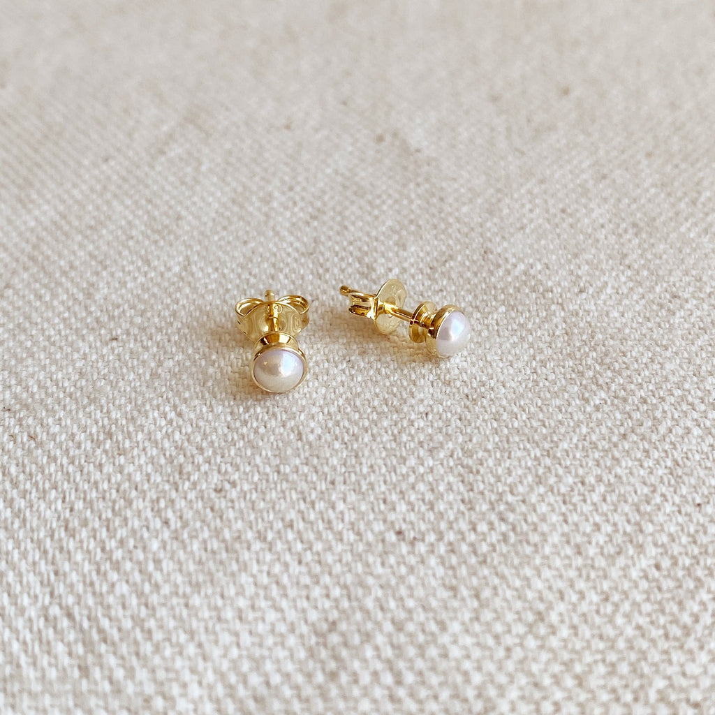 Mondsee 18k Gold Filled 4mm Simulated Pearl Stud Earrings | 18k Gold Filled Jewelry