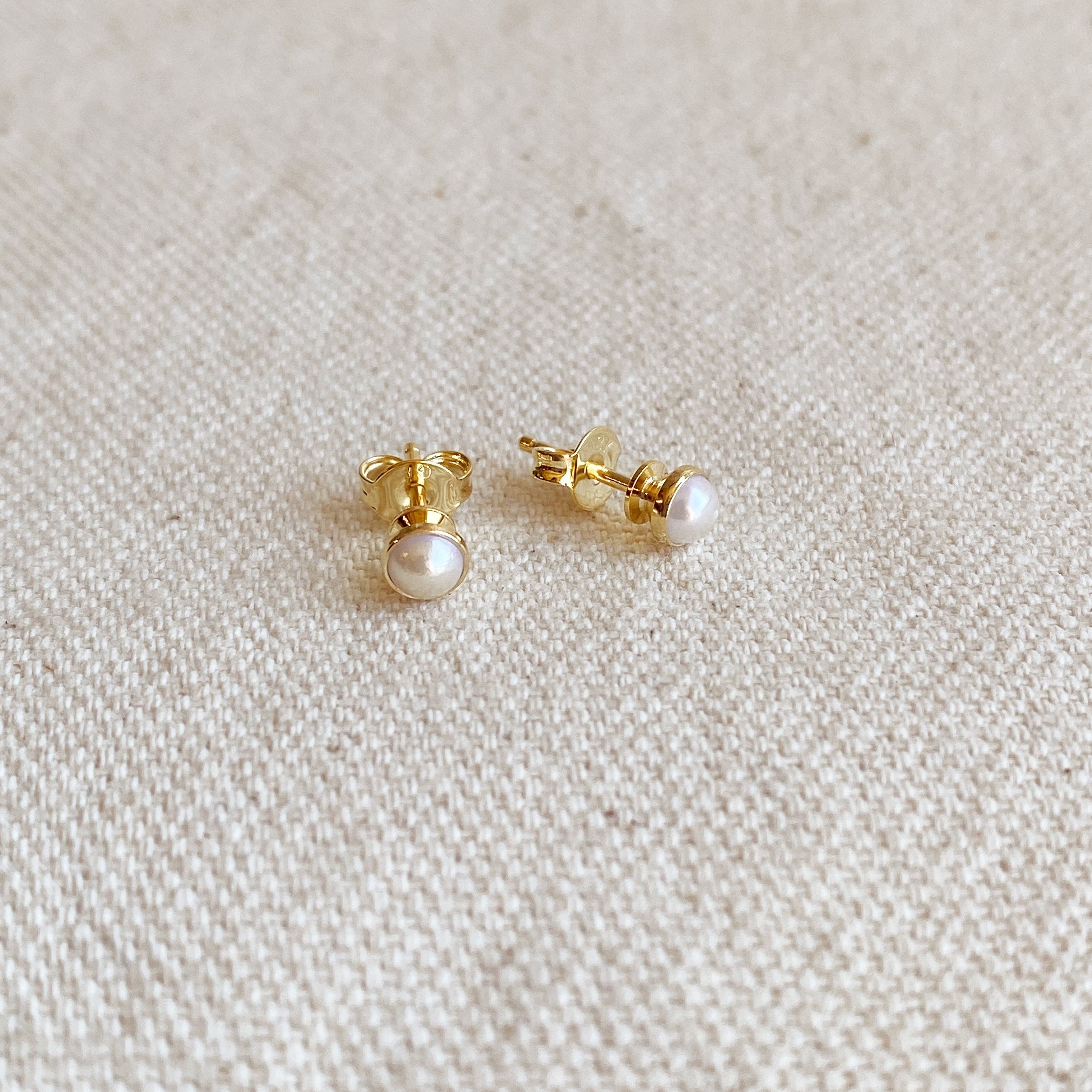 Mondsee 18k Gold Filled 4mm Simulated Pearl Stud Earrings | 18k Gold Filled Jewelry