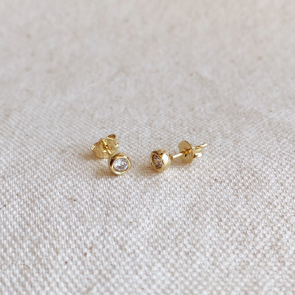 Mondsee 18k Gold Filled 4mm Round Bezel Cubic Zirconia Stud Earrings | 18k Gold Filled Jewelry