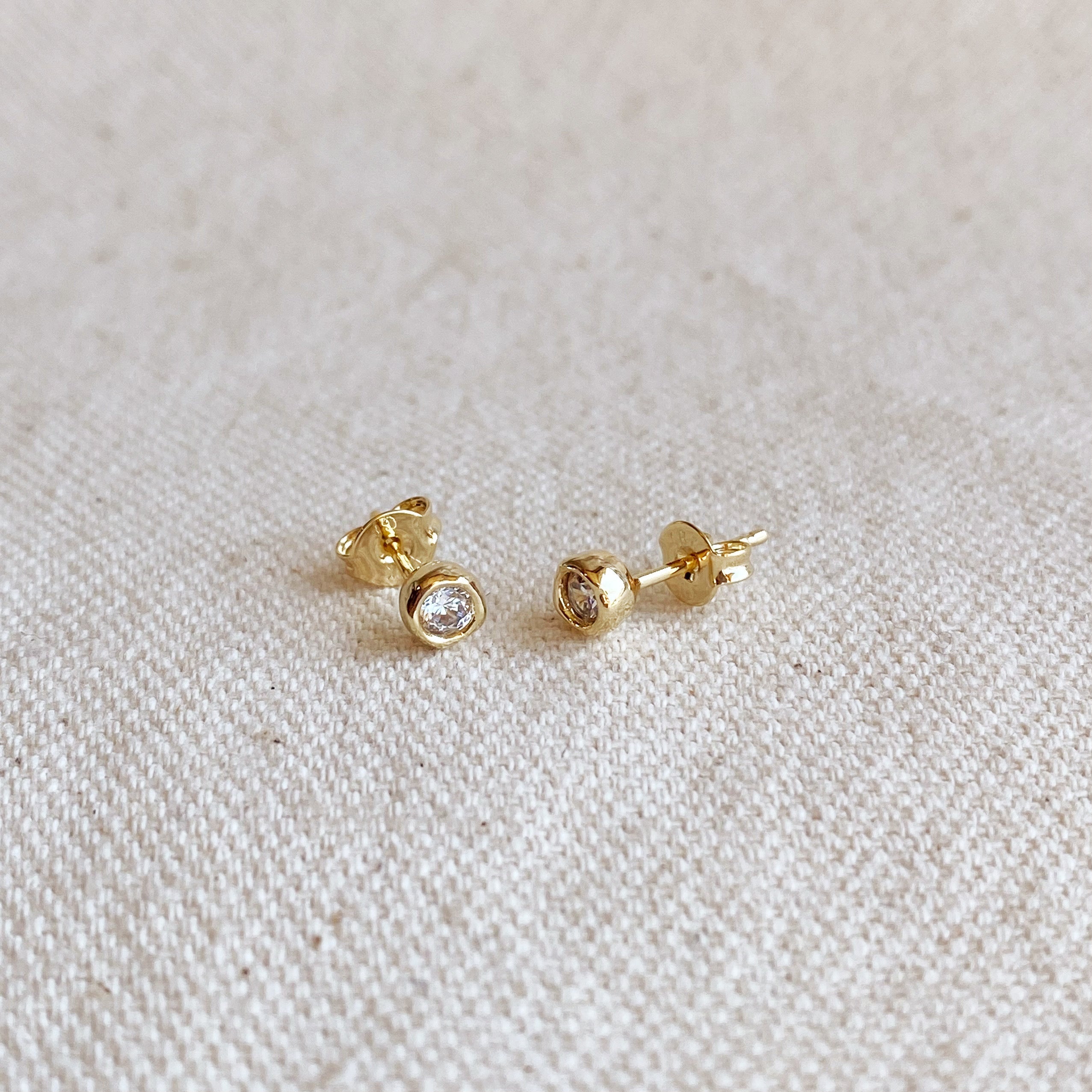 Mondsee 18k Gold Filled 4mm Round Bezel Cubic Zirconia Stud Earrings | 18k Gold Filled Jewelry