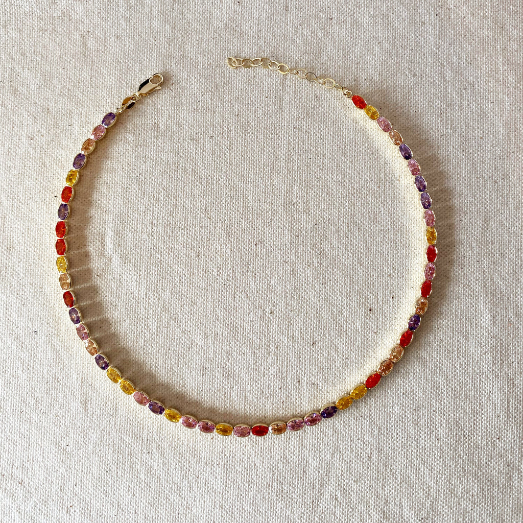 Mondsee 18k Gold Filled Oval Multi-Colored Cubic Zirconia Necklace | 18k Gold Filled Jewelry