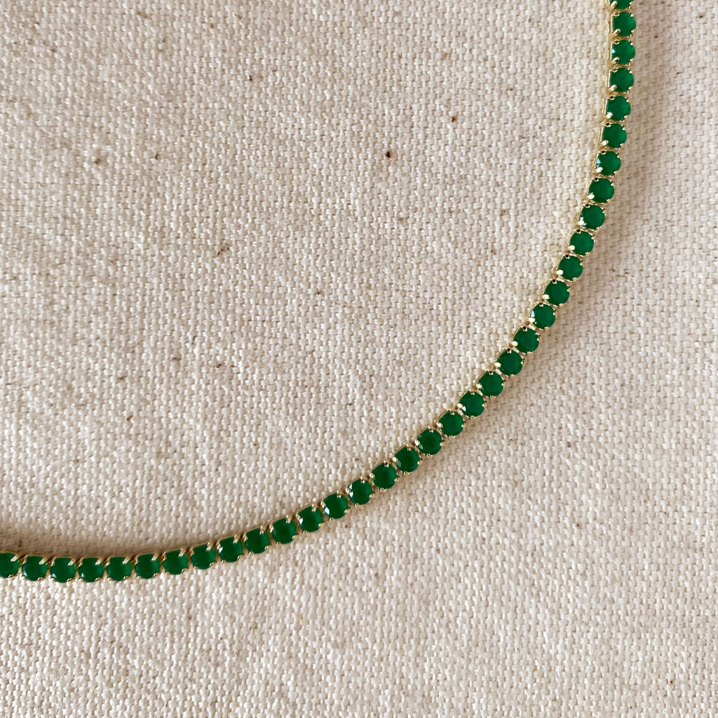 Mondsee 18k Gold Filled 3mm Cubic Zirconia Emerald Necklace | 18k Gold Filled Jewelry