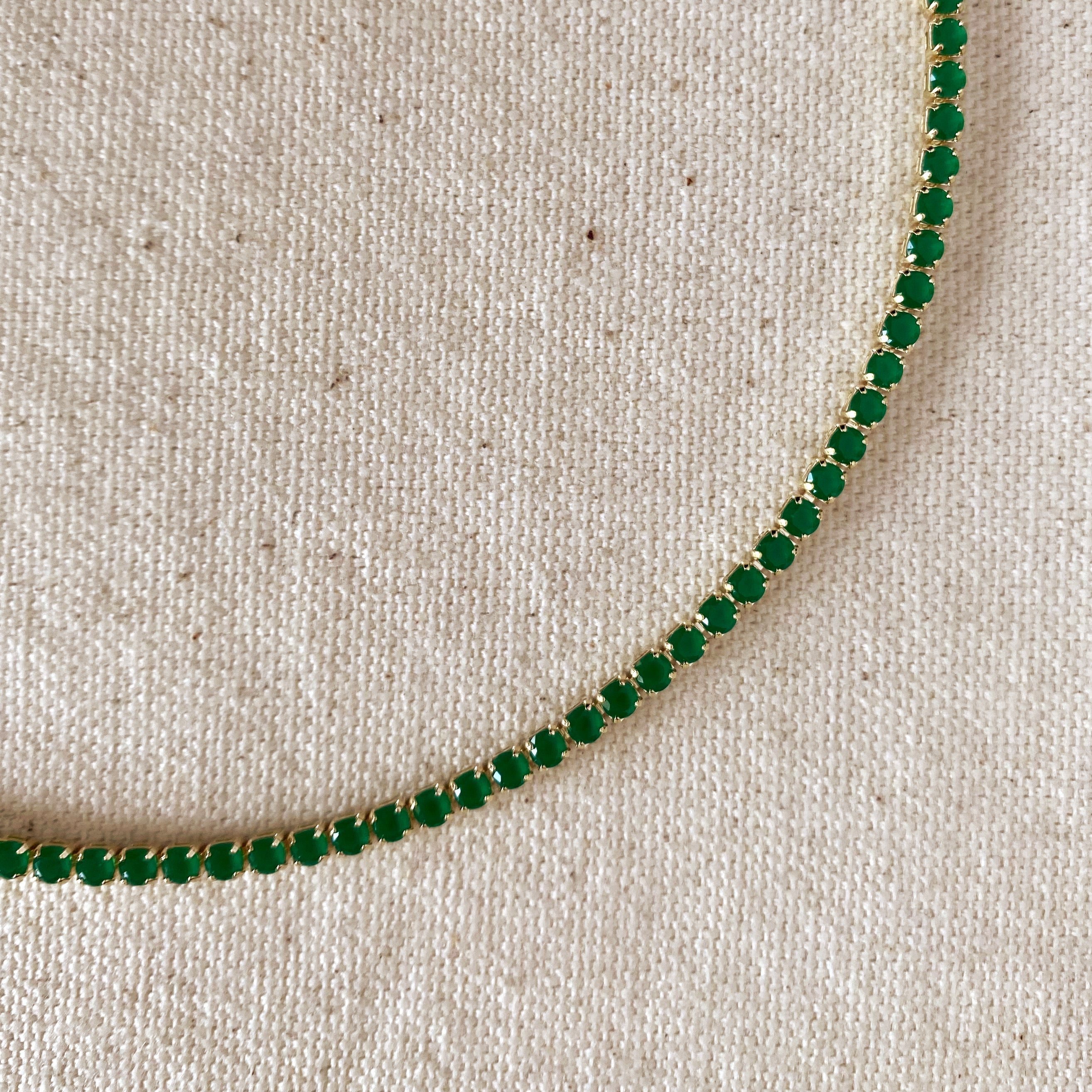 Mondsee 18k Gold Filled 3mm Cubic Zirconia Emerald Necklace | 18k Gold Filled Jewelry