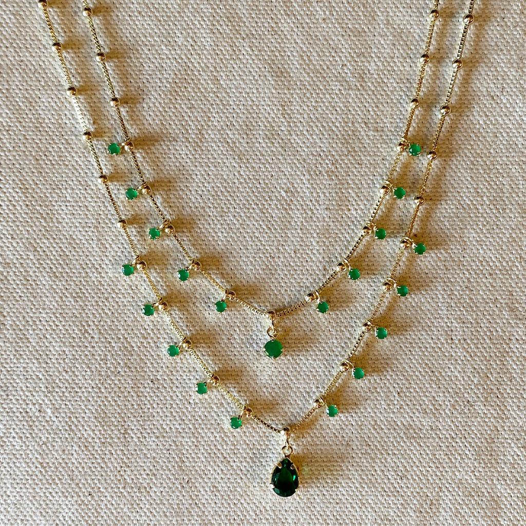 Mondsee 18k Gold Filled Double Teardrop Emerald Necklace | 18k Gold Filled Jewelry