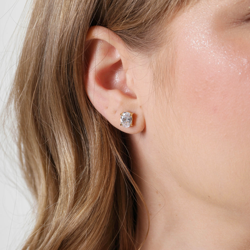 Mondsee 18k Gold Filled Oval Cubic Zirconia Stud Earrings | 18k Gold Filled Jewelry