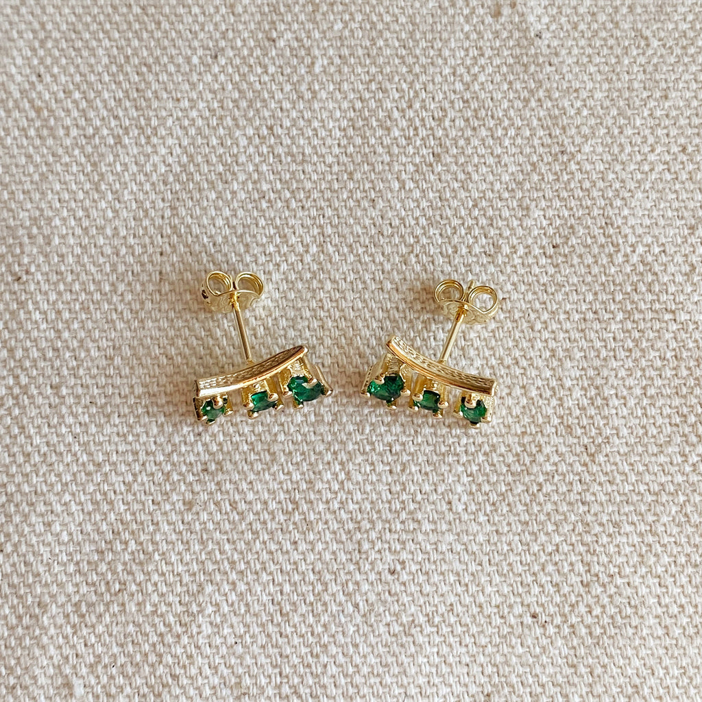 Mondsee 18k Gold Filled Emerald Cubic Zirconia 3-Shapes Stud Earrings | 18k Gold Filled Jewelry