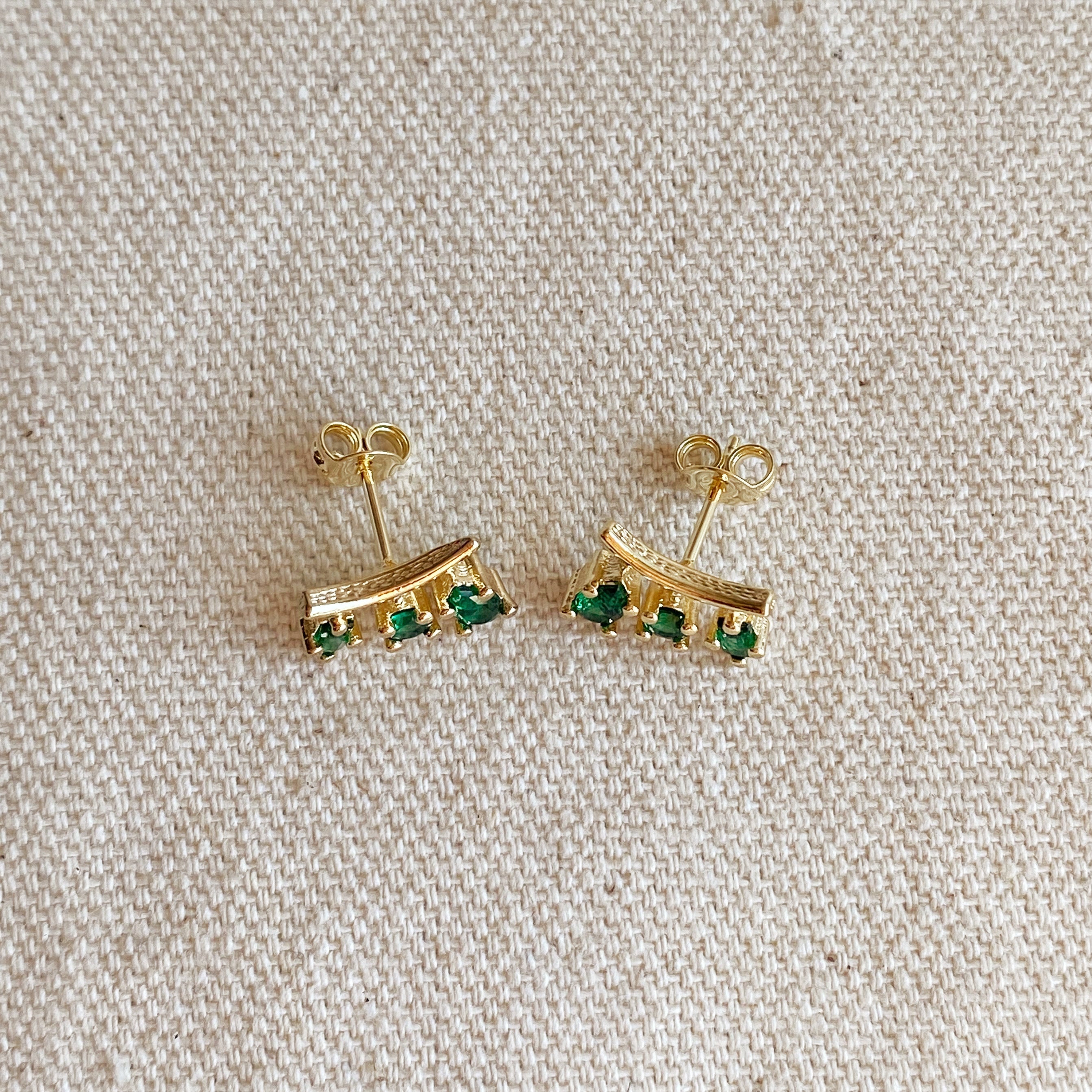 Mondsee 18k Gold Filled Emerald Cubic Zirconia 3-Shapes Stud Earrings | 18k Gold Filled Jewelry