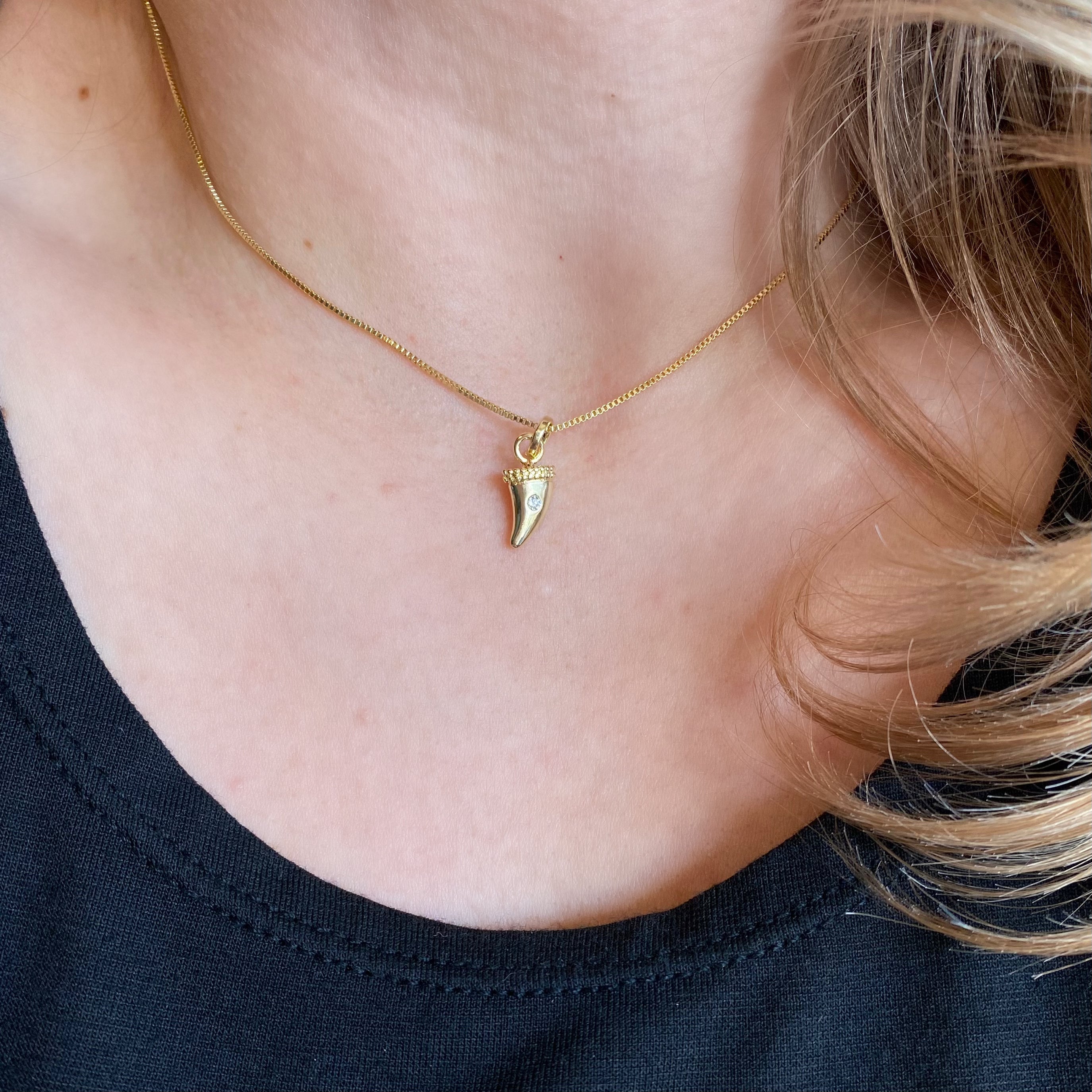 Mondsee 18k Gold Filled Mini Tusk Pendant With Cubic Zirconia Stone | 18k Gold Filled Jewelry
