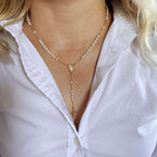 GoldFi 18k Gold Filled Our Lady of Graces Pearl Rosary Necklace