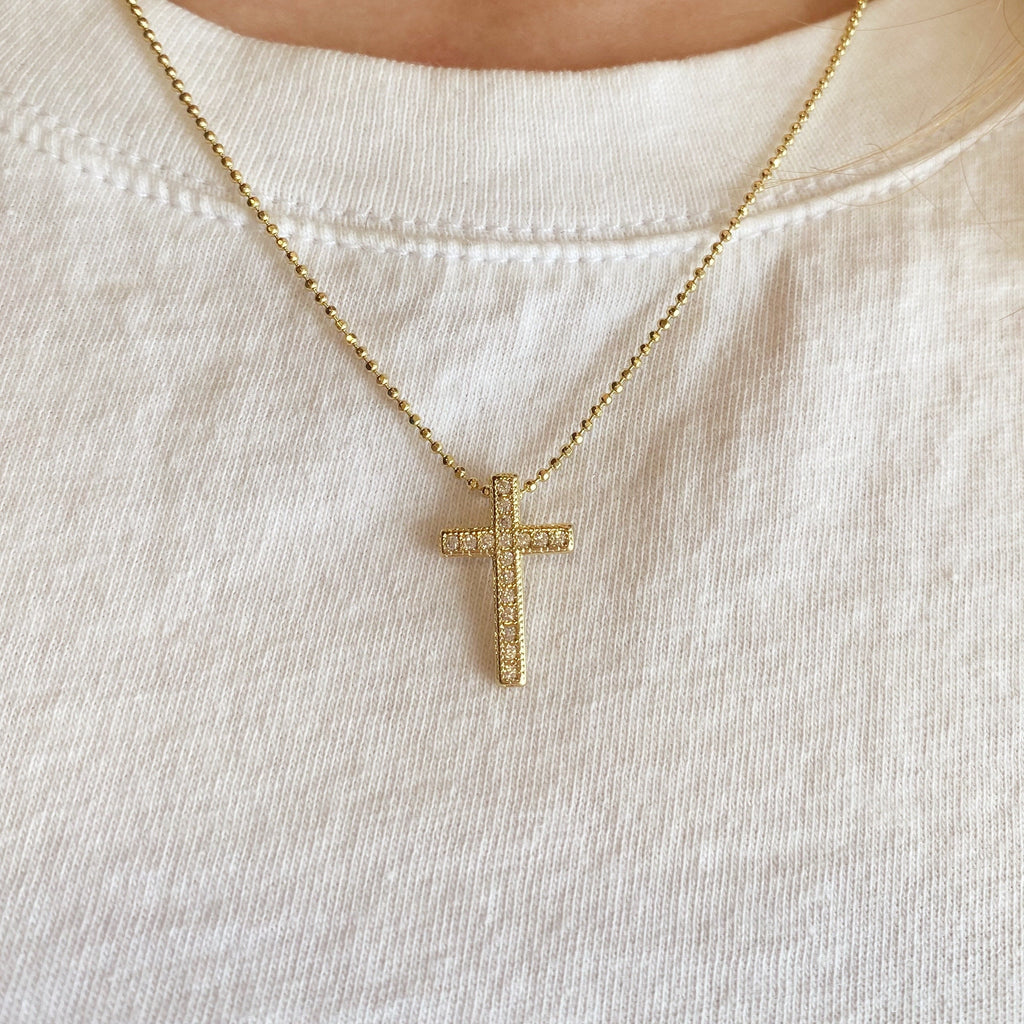 Mondsee 18k Gold Filled Cross Pendant With Micro Cubic Zircon Stones | 18k Gold Filled Jewelry