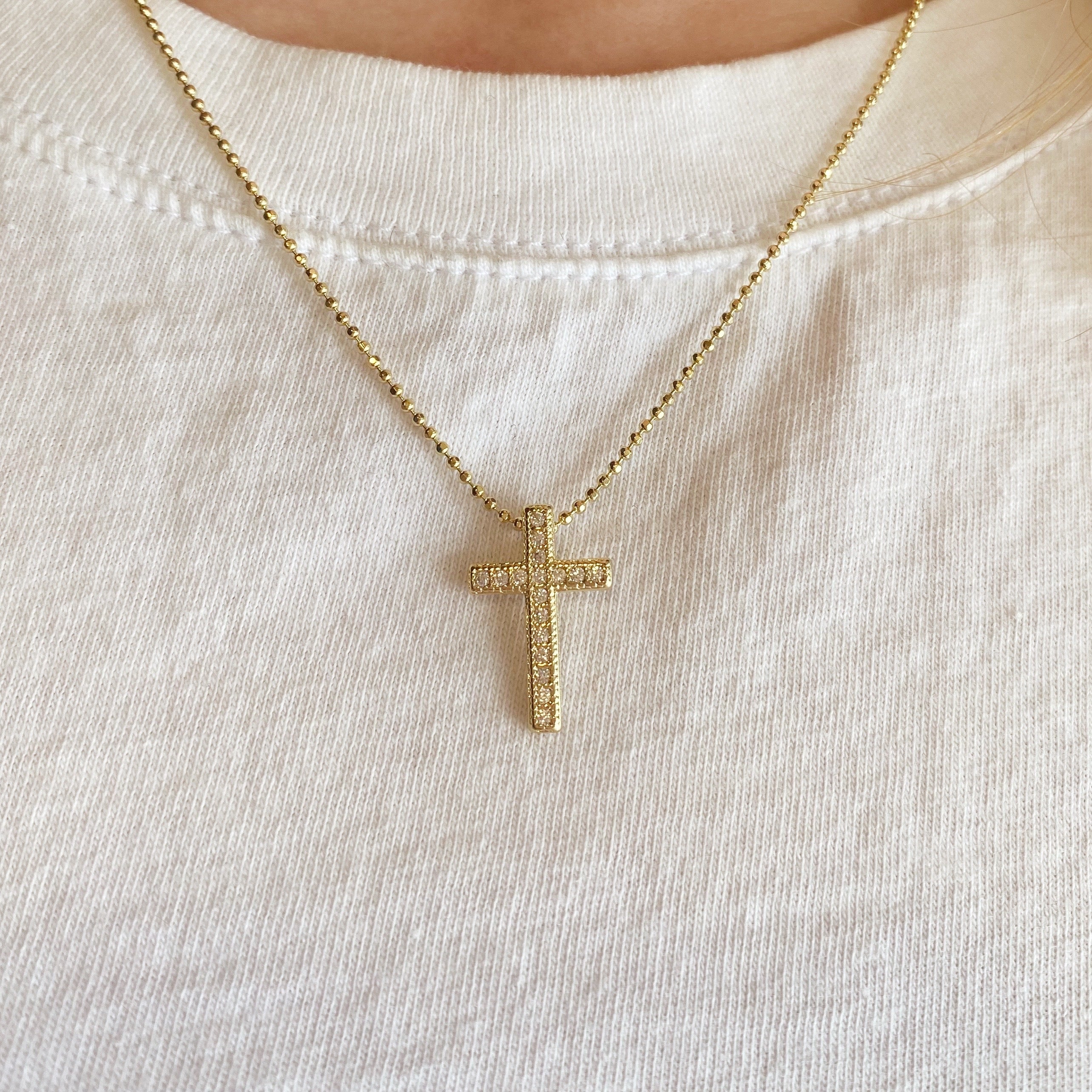 Mondsee 18k Gold Filled Cross Pendant With Micro Cubic Zircon Stones | 18k Gold Filled Jewelry