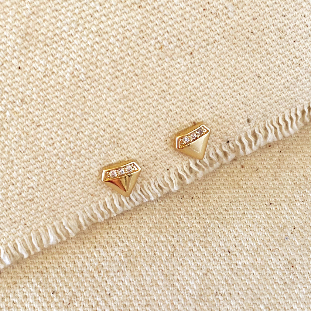 Mondsee 18k Gold Filled Diamond Shape Cubic Zirconia Stud Earrings | 18k Gold Filled Jewelry