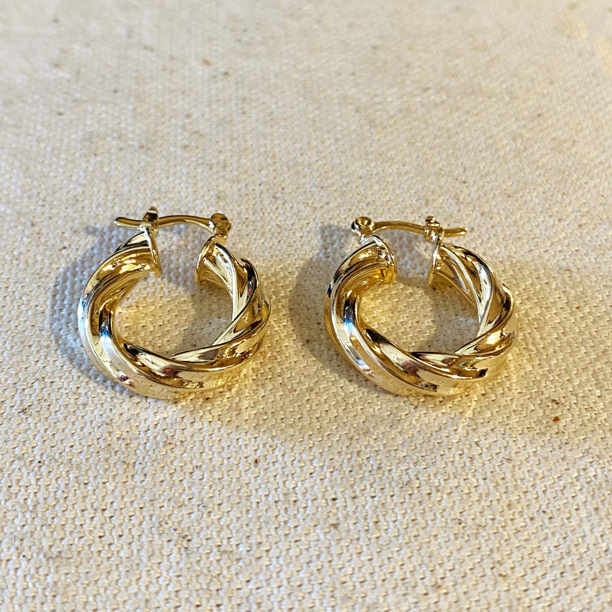 18k Gold Filled Twisted Hoop Earrings