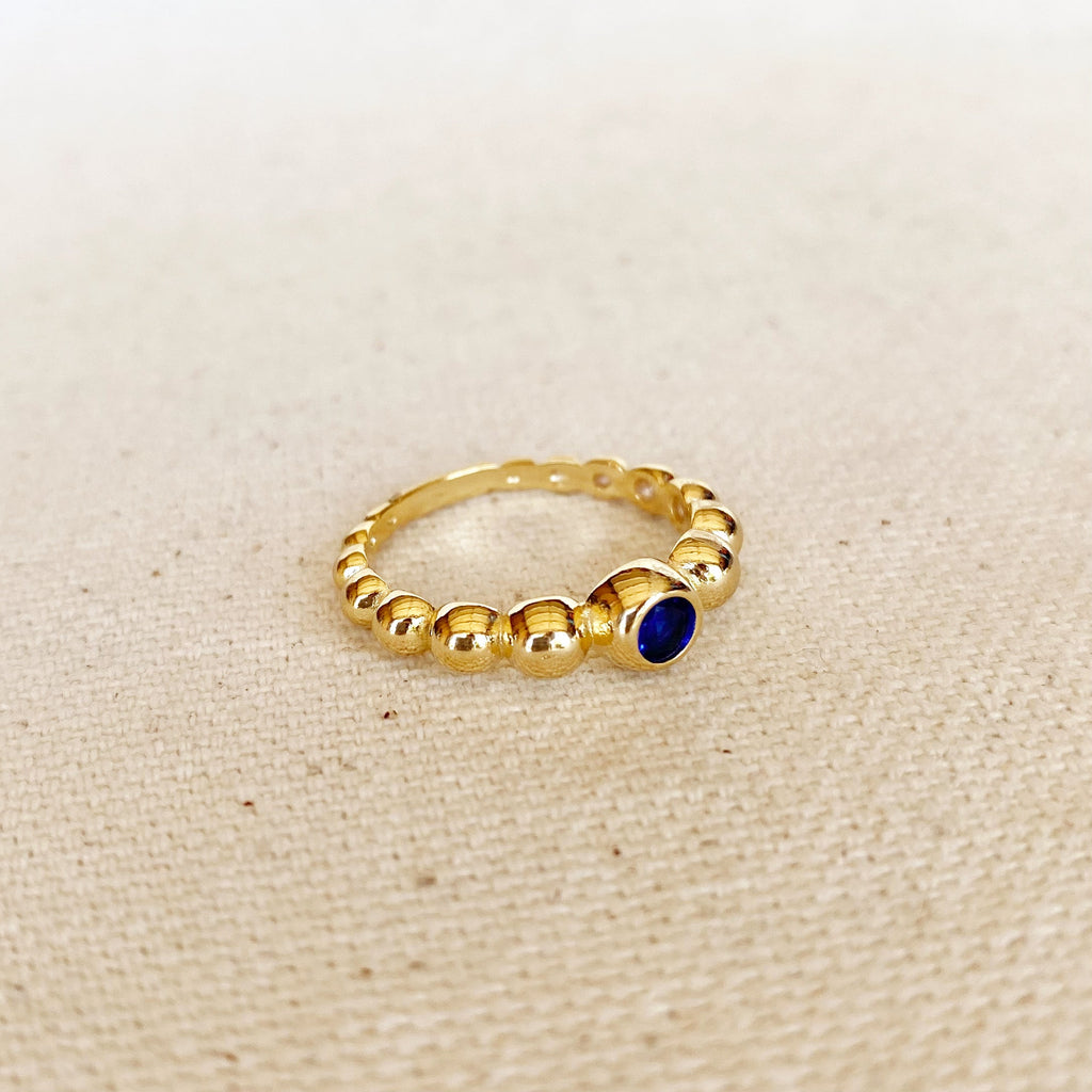 Mondsee 18k Gold Filled Beaded Blue Cubic Zirconia Bezel Ring | 18k Gold Filled Jewelry