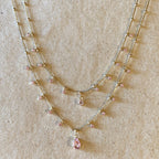 18k Gold Filled Double Teardrop Nude Pink Necklace