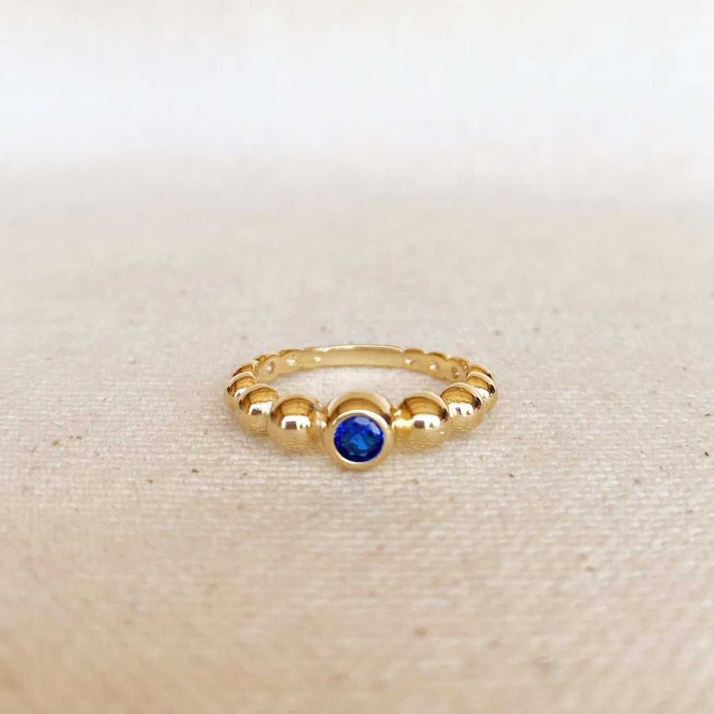 Mondsee 18k Gold Filled Beaded Blue Cubic Zirconia Bezel Ring | 18k Gold Filled Jewelry