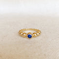 Mondsee 18k Gold Filled Beaded Blue Cubic Zirconia Bezel Ring | 18k Gold Filled Jewelry