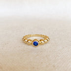 Mondsee 18k Gold Filled Beaded Blue Cubic Zirconia Bezel Ring | 18k Gold Filled Jewelry
