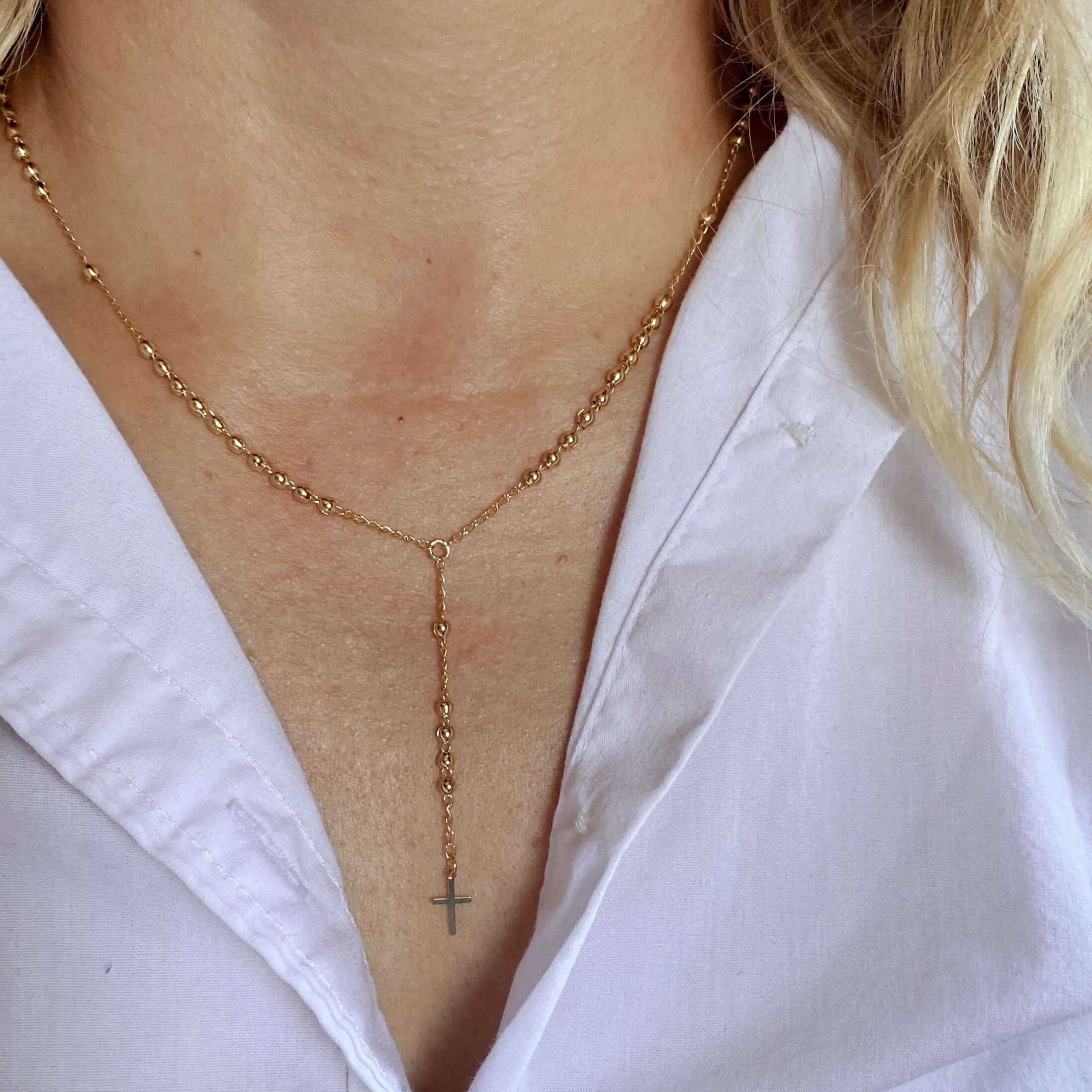 Mondsee 18k Gold Filled Simple Cross Rosary Necklace | 18k Gold Filled Jewelry