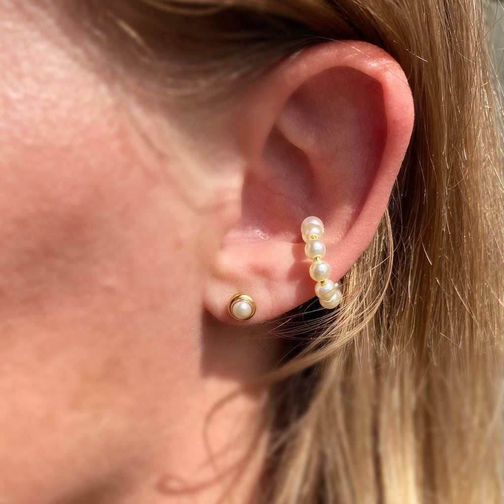 Mondsee 18k Gold Filled Pearl Stud With Bezel Around | 18k Gold Filled Jewelry