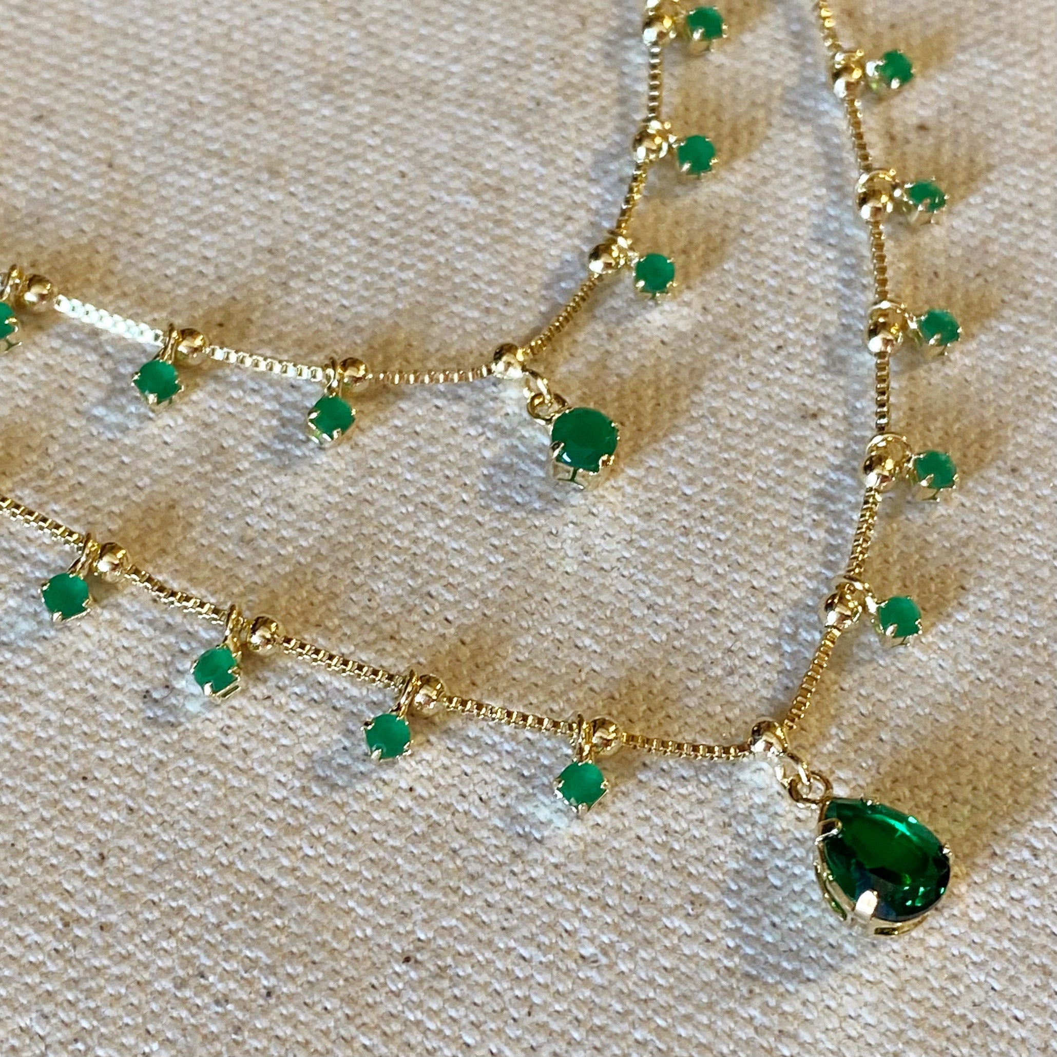 Mondsee 18k Gold Filled Double Teardrop Emerald Necklace | 18k Gold Filled Jewelry