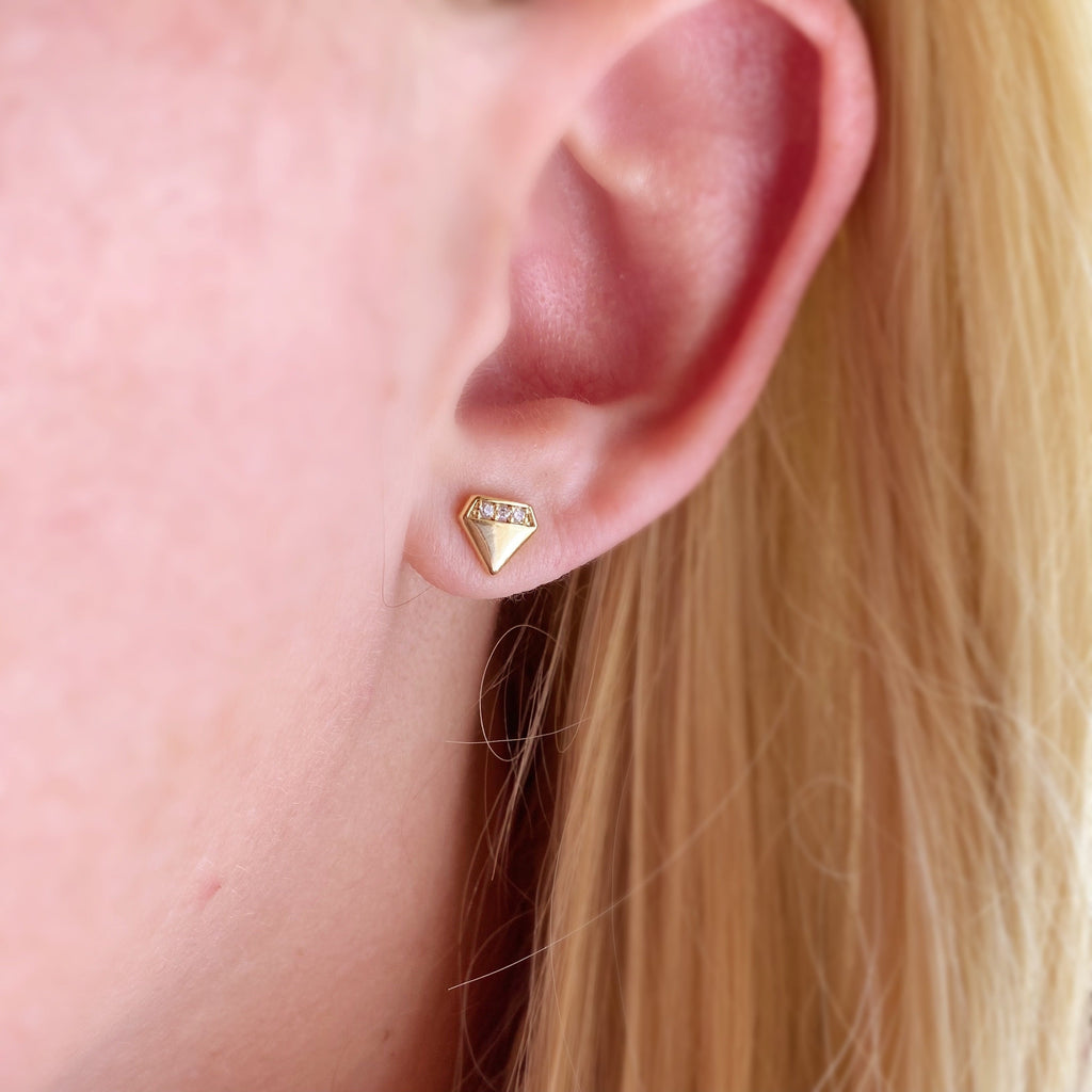 Mondsee 18k Gold Filled Diamond Shape Cubic Zirconia Stud Earrings | 18k Gold Filled Jewelry