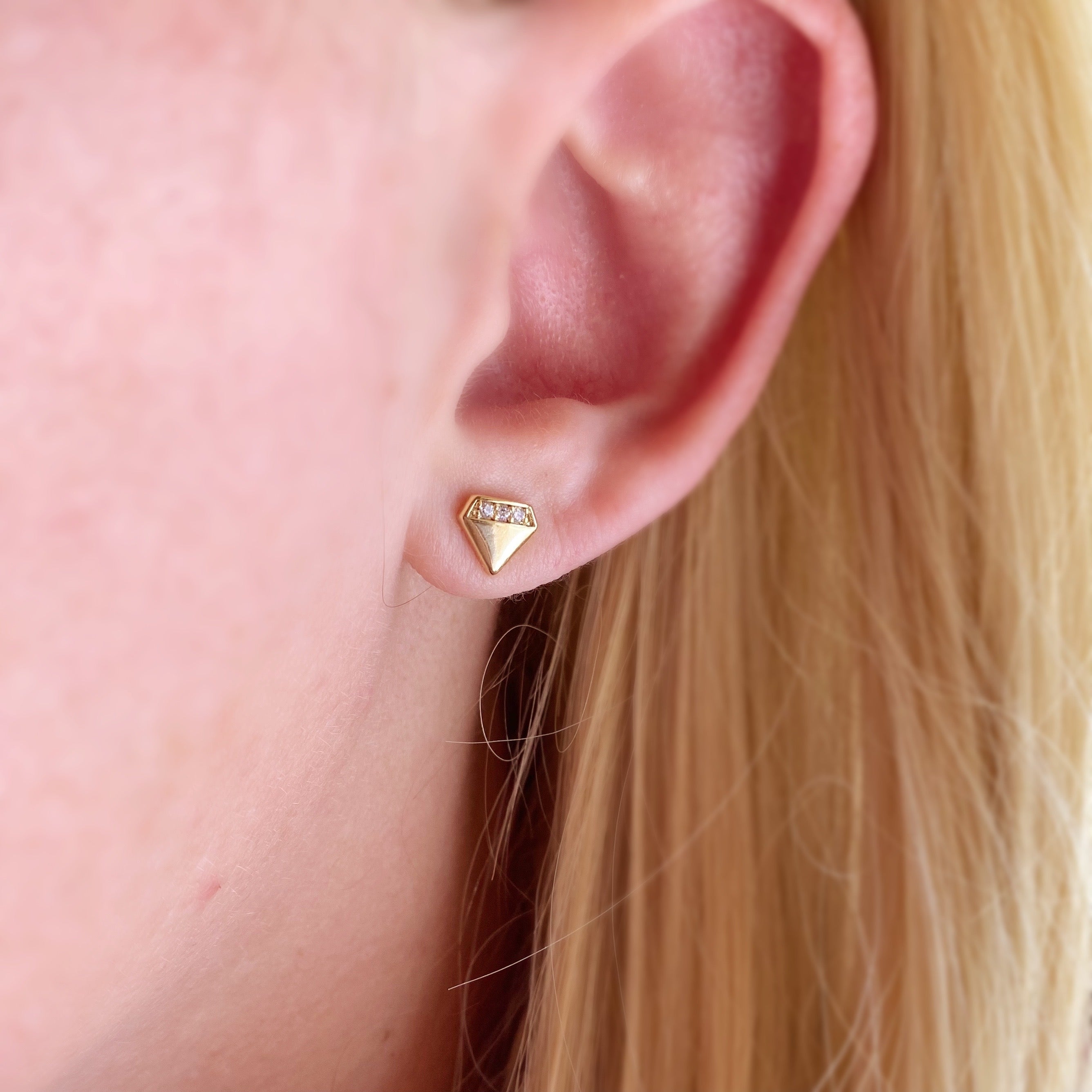 Mondsee 18k Gold Filled Diamond Shape Cubic Zirconia Stud Earrings | 18k Gold Filled Jewelry