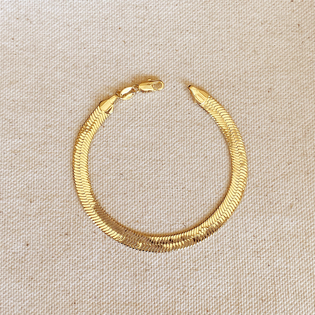Mondsee 18k Gold Filled 6mm Herringbone Bracelet | 18k Gold Filled Jewelry
