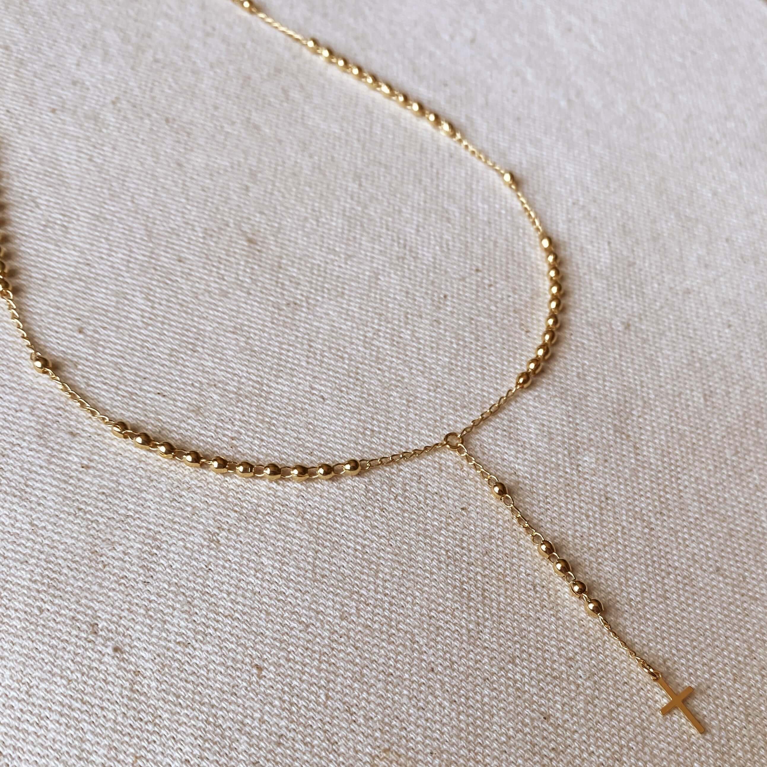 Mondsee 18k Gold Filled Simple Cross Rosary Necklace | 18k Gold Filled Jewelry
