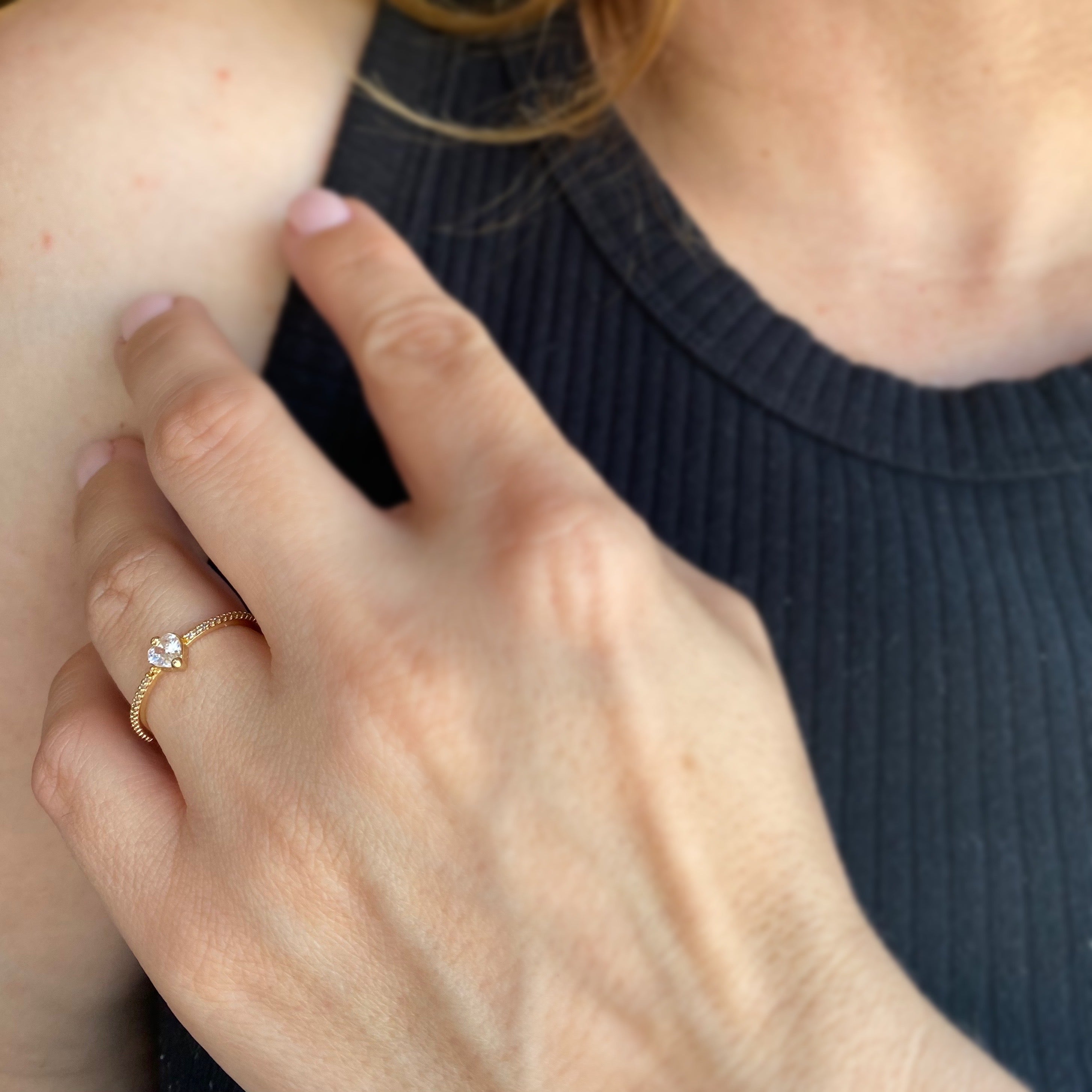 Mondsee 18k Gold Filled Vintage Mini Heart Stackable Band Ring | 18k Gold Filled Jewelry