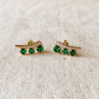 18k Gold Filled Triple Stone Emerald Ear Climber Earrings