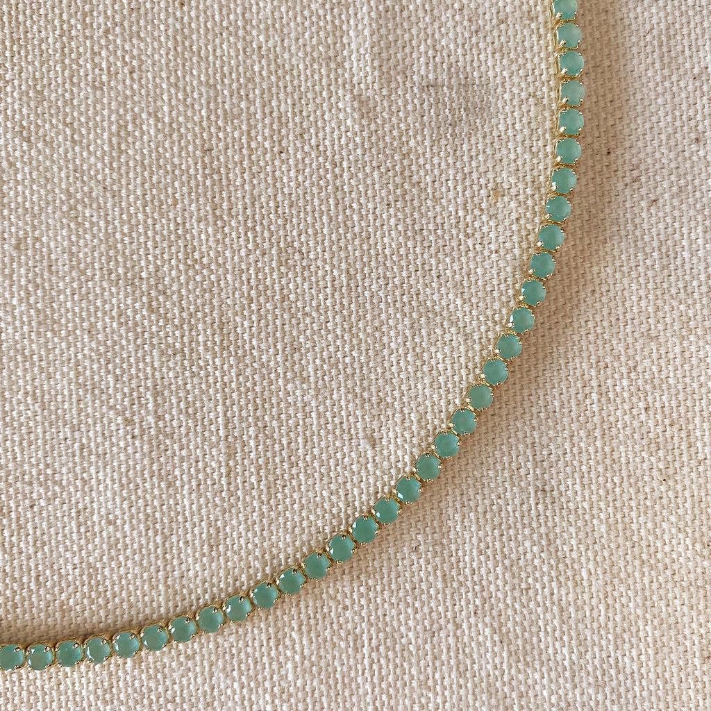 Mondsee 18k Gold Filled 3mm Mint Cubic Zirconia Necklace | 18k Gold Filled Jewelry