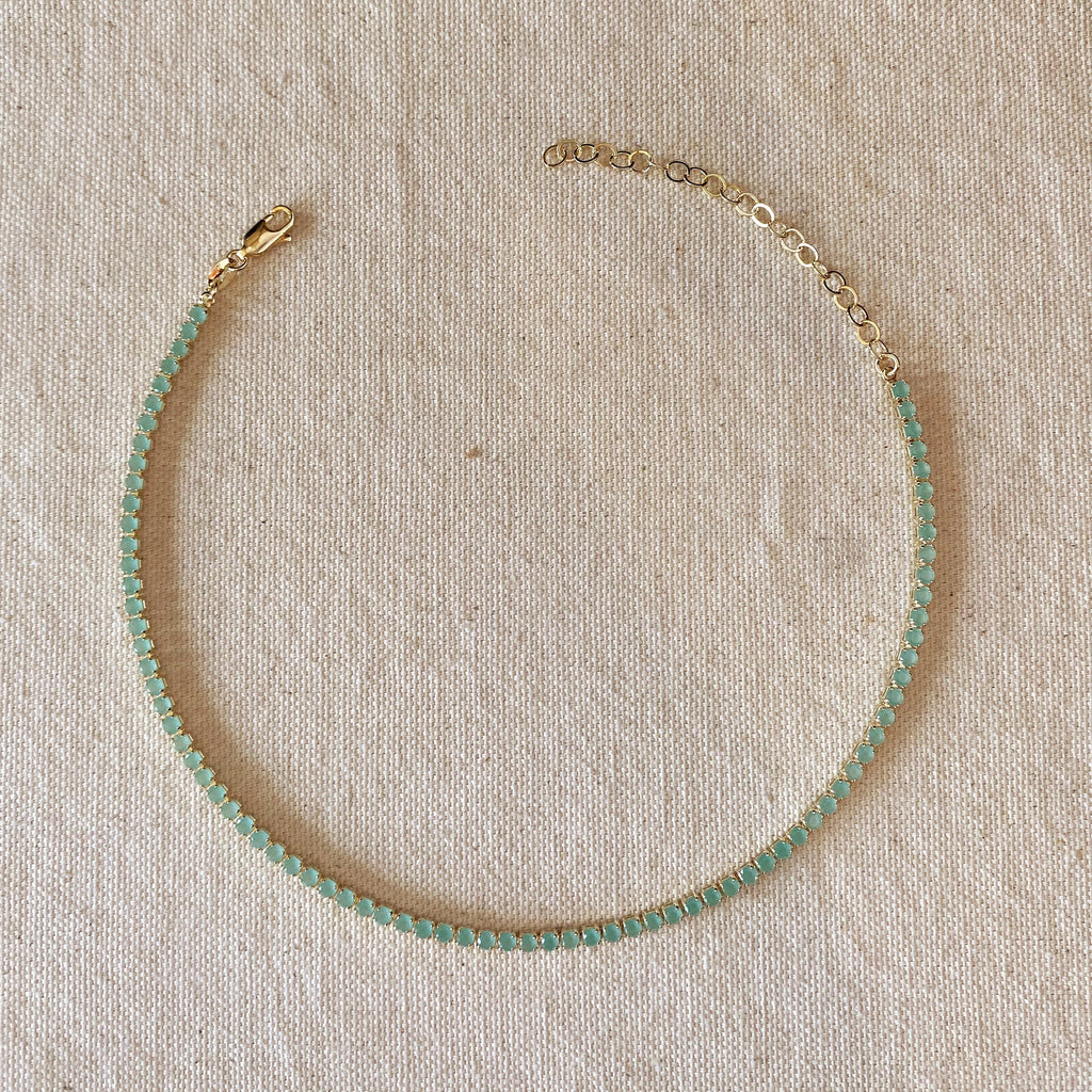 Mondsee 18k Gold Filled 3mm Mint Cubic Zirconia Necklace | 18k Gold Filled Jewelry