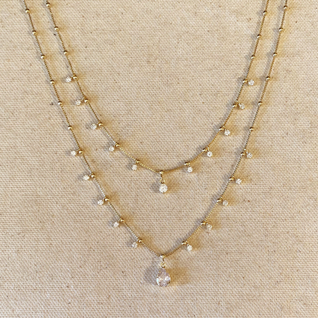 Mondsee 18k Gold Filled Double Teardrop Clear Necklace | 18k Gold Filled Jewelry