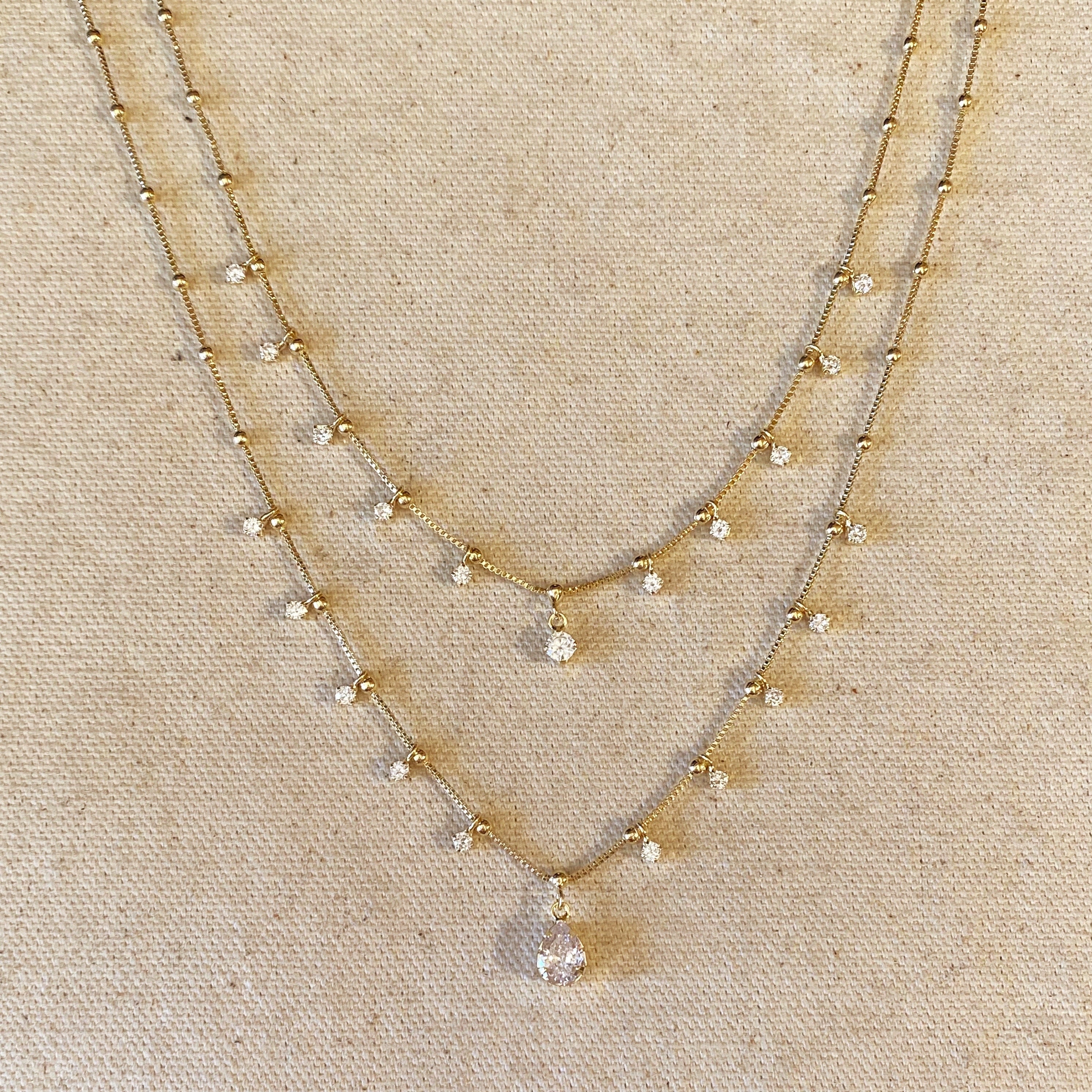 Mondsee 18k Gold Filled Double Teardrop Clear Necklace | 18k Gold Filled Jewelry
