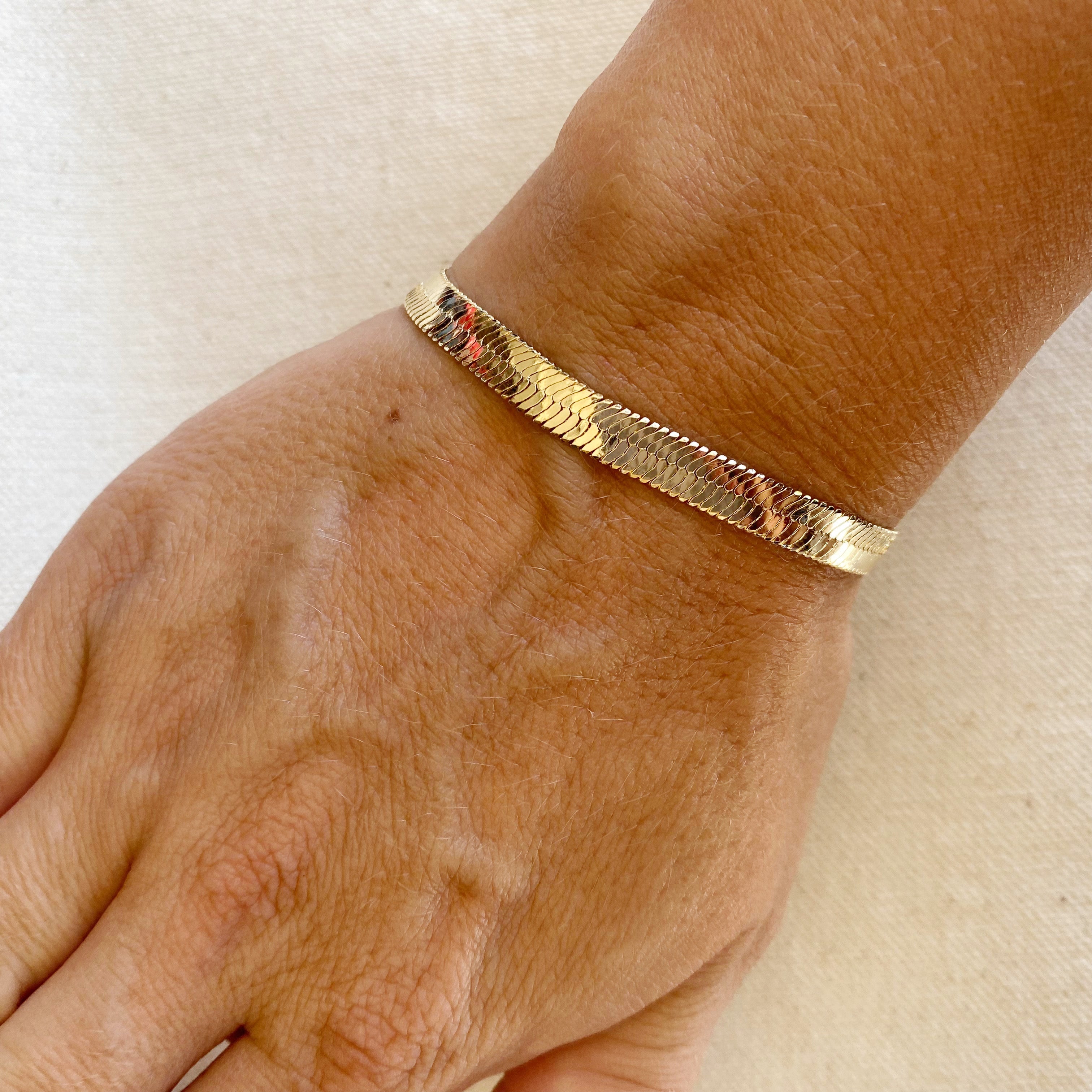 Mondsee 18k Gold Filled 6mm Herringbone Bracelet | 18k Gold Filled Jewelry