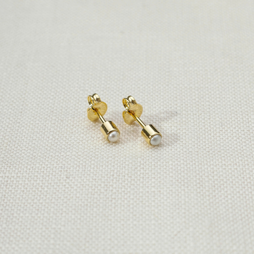 18k Gold Filled Mini Pearl Cabochon Stud Earrings, view 3