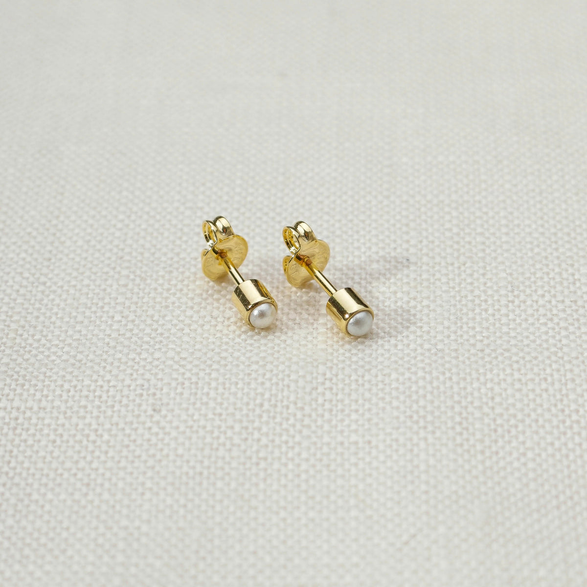 18k Gold Filled Mini Pearl Cabochon Stud Earrings, view 3