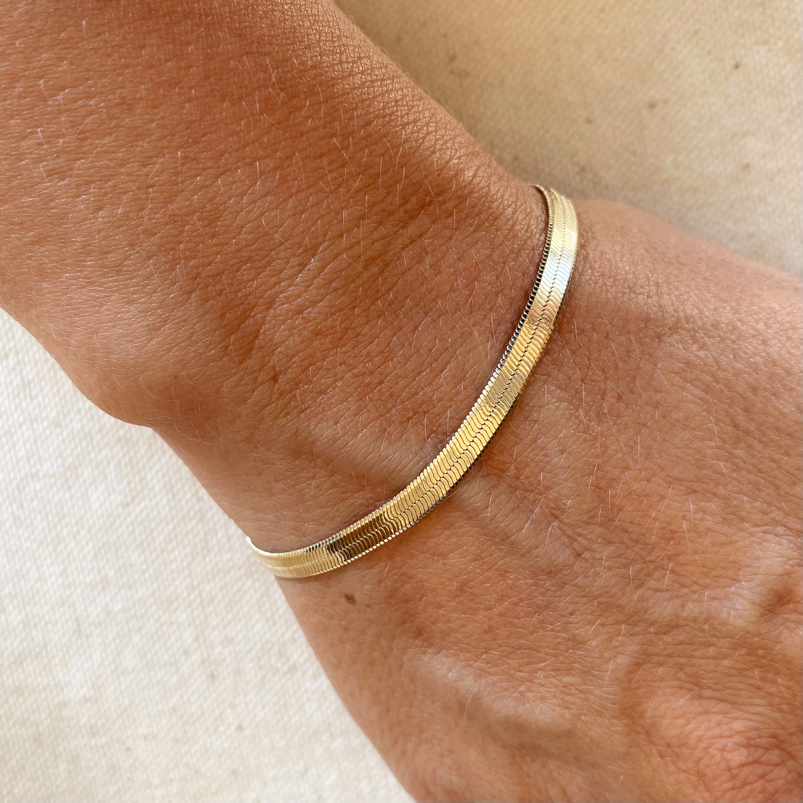 Mondsee 18k Gold Filled 4mm Herringbone Bracelet | 18k Gold Filled Jewelry