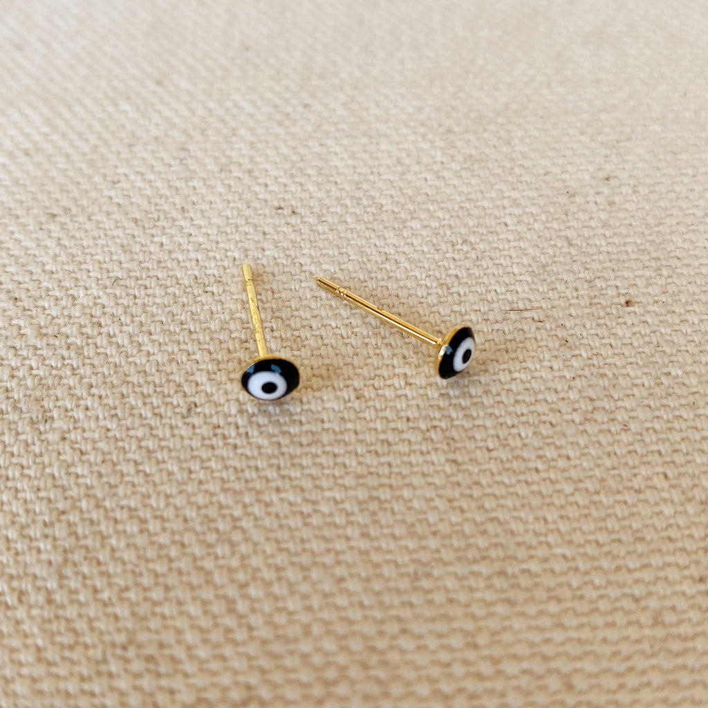 GoldFi 18k Gold Filled Tiny Black Evil Eye Stud Earrings