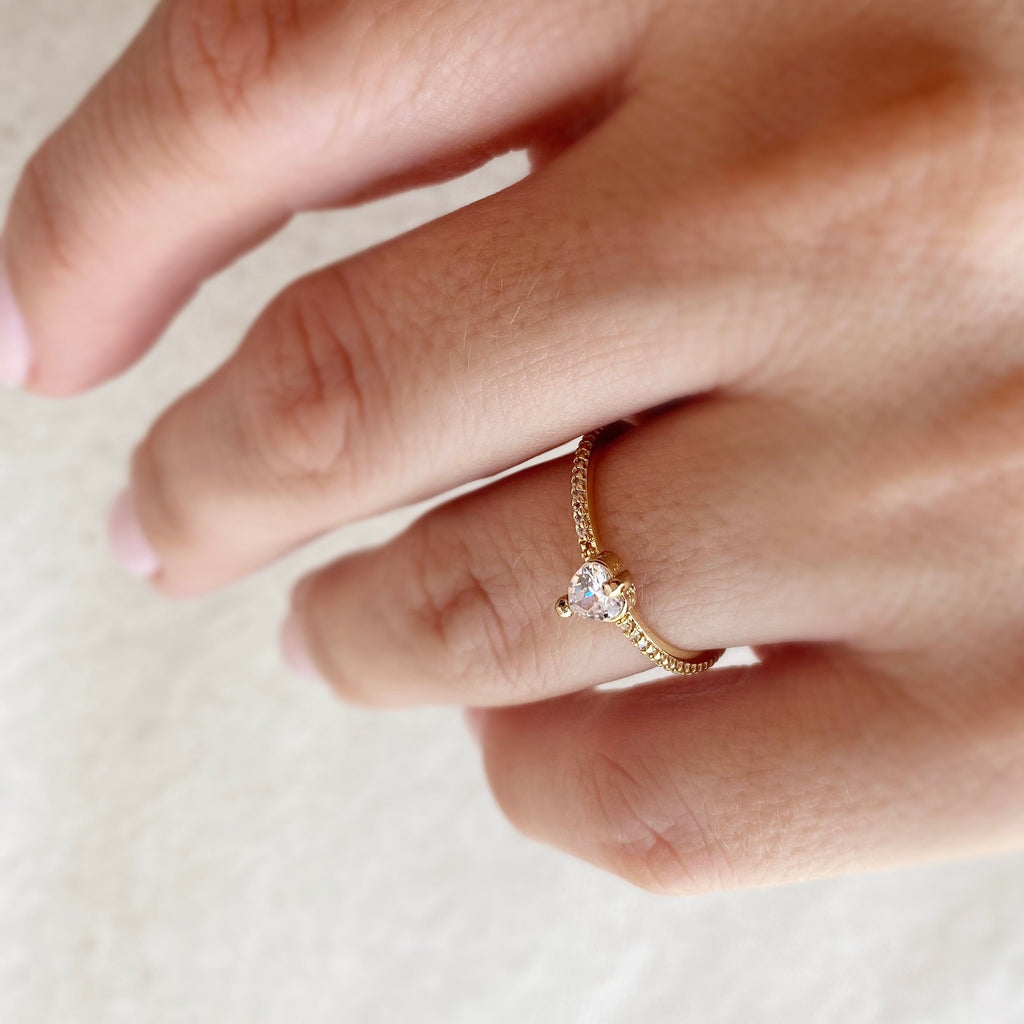 Mondsee 18k Gold Filled Vintage Mini Heart Stackable Band Ring | 18k Gold Filled Jewelry