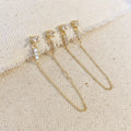 Mondsee CZ Double Piercing Earrings Connected by Chain | 18k Gold Filled Jewelry